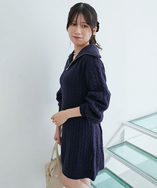 MAJESTIC LEGON(マジェスティックレゴン)の「ケーブルジップニットミニワンピ(ワンピース・レディース・グレー/アイボリー/ネイビー・MEDIUM)」の22枚目の写真