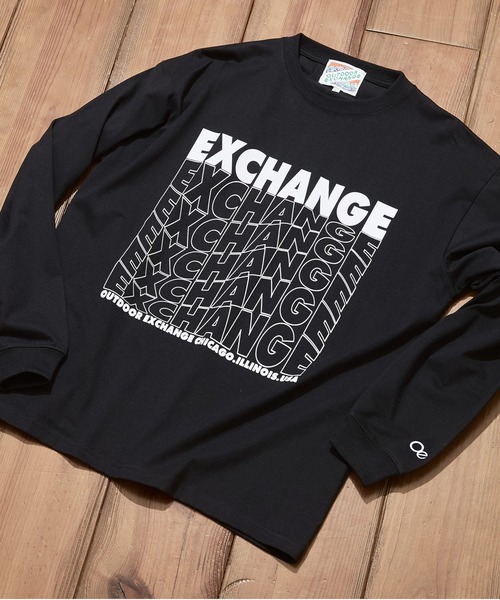 OUTDOOR EXCHANGE（アウトドアエクスチェンジ）の「【OUTDOOR EXCHANGE/アウトドアエクスチェンジ】ウェーブプリントクルーネックロンT オーバーサイズ（Tシャツ/カットソー・メンズ・ホワイト/ブラック・MEDIUM/LARGE）」の3枚目の写真