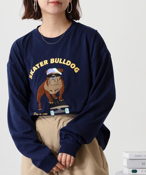 FUNALIVE(ファンアライブ)の「サガラ刺繍ワイドシルエットロングスリーブTシャツ(Tシャツ/カットソー・メンズ・ネイビー/ホワイト/ブラック/ブラック系その他2/スミクロ/ホワイト系2/インディゴブルー/サックスブルー・L/M/LL)」の1枚目の写真