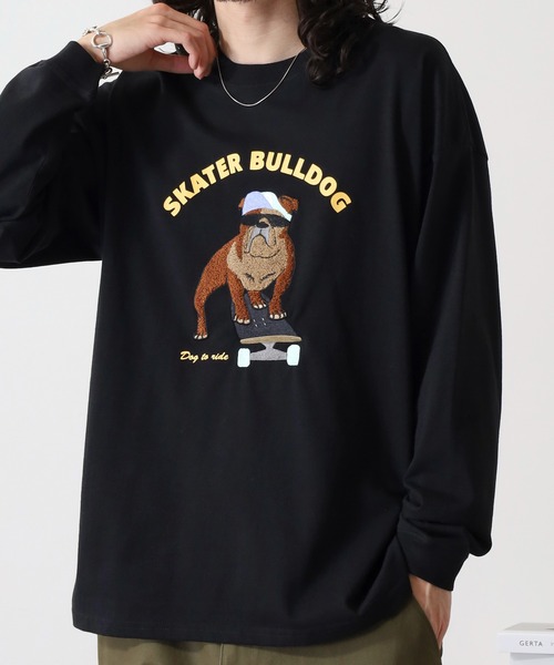 FUNALIVE(ファンアライブ)の「サガラ刺繍ワイドシルエットロングスリーブTシャツ(Tシャツ/カットソー・メンズ・ネイビー/ホワイト/ブラック/ブラック系その他2/スミクロ/ホワイト系2/インディゴブルー/サックスブルー・L/M/LL)」の4枚目の写真