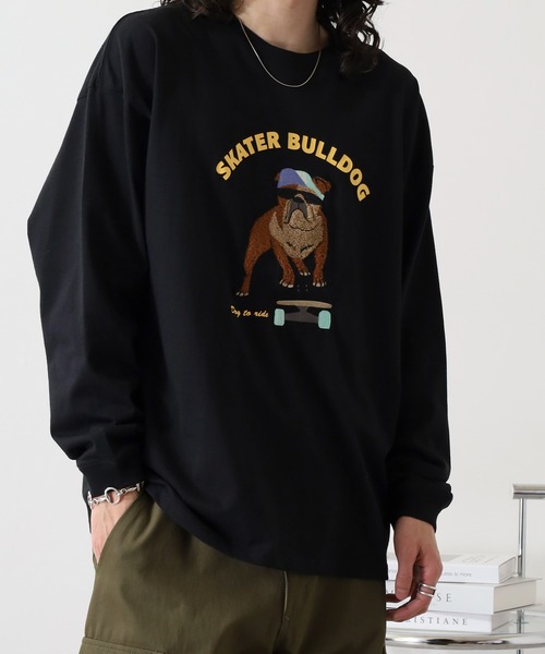 FUNALIVE(ファンアライブ)の「サガラ刺繍ワイドシルエットロングスリーブTシャツ(Tシャツ/カットソー・メンズ・ネイビー/ホワイト/ブラック/ブラック系その他2/スミクロ/ホワイト系2/インディゴブルー/サックスブルー・L/M/LL)」の14枚目の写真