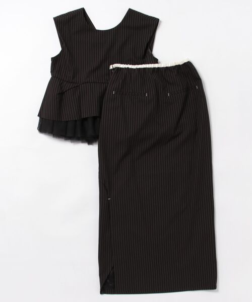 DONOBAN(ドノバン)の「【ANDRESD】pinstripe peplum setup dress セットアップ ドレス ブラウス スカート 2点セット セレモニー 結婚式 二次会 同窓会 成人式 入学式 卒業式 お呼ばれ パーティードレス オケージョンドレス(ドレス・レディース・ブラック/ベージュ・L/M/S)」の3枚目の写真