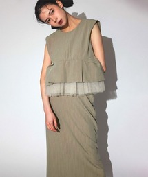 【ANDRESD】pinstripe peplum setup dress セットアップ ドレス ブラウス スカート 2点セット セレモニー 結婚式 二次会 同窓会 成人式 入学式 卒業式 お呼ばれ パーティードレス オケージョンドレス