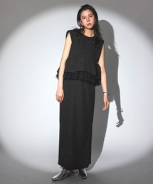 【ANDRESD】pinstripe peplum setup dress セットアップ ドレス ブラウス スカート 2点セット セレモニー 結婚式 二次会 同窓会 成人式 入学式 卒業式 お呼ばれ パーティードレス オケージョンドレス