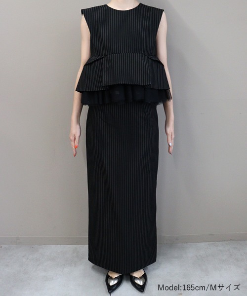 DONOBAN(ドノバン)の「【ANDRESD】pinstripe peplum setup dress セットアップ ドレス ブラウス スカート 2点セット セレモニー 結婚式 二次会 同窓会 成人式 入学式 卒業式 お呼ばれ パーティードレス オケージョンドレス(ドレス・レディース・ブラック/ベージュ・L/M/S)」の12枚目の写真
