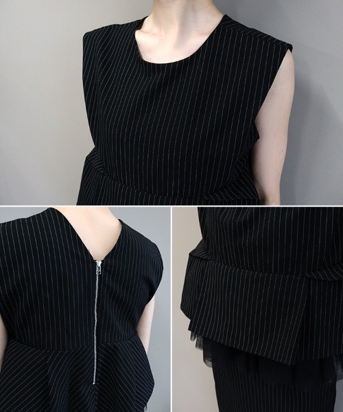 DONOBAN(ドノバン)の「【ANDRESD】pinstripe peplum setup dress セットアップ ドレス ブラウス スカート 2点セット セレモニー 結婚式 二次会 同窓会 成人式 入学式 卒業式 お呼ばれ パーティードレス オケージョンドレス(ドレス・レディース・ブラック/ベージュ・L/M/S)」の15枚目の写真