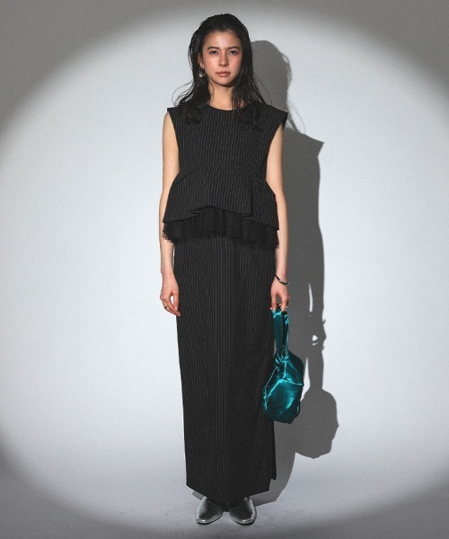 ANDRESD】pinstripe peplum setup dress セットアップ ドレス ブラウス