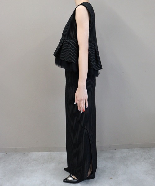 DONOBAN(ドノバン)の「【ANDRESD】pinstripe peplum setup dress セットアップ ドレス ブラウス スカート 2点セット セレモニー 結婚式 二次会 同窓会 成人式 入学式 卒業式 お呼ばれ パーティードレス オケージョンドレス(ドレス・レディース・ブラック/ベージュ・L/M/S)」の10枚目の写真