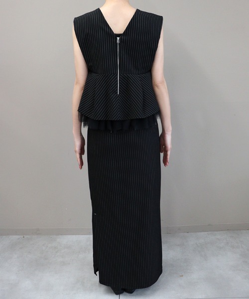 DONOBAN(ドノバン)の「【ANDRESD】pinstripe peplum setup dress セットアップ ドレス ブラウス スカート 2点セット セレモニー 結婚式 二次会 同窓会 成人式 入学式 卒業式 お呼ばれ パーティードレス オケージョンドレス(ドレス・レディース・ブラック/ベージュ・L/M/S)」の11枚目の写真
