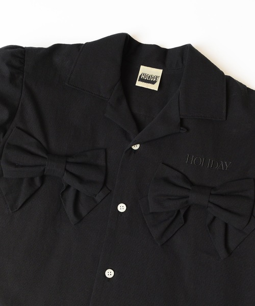 HOLIDAY（ホリデイ）の「BOW PUFF S/S SHIRT ボウパフショートスリーブシャツ（シャツ/ブラウス・レディース・ブラック/グレイッシュベージュ・ONE SIZE）」の4枚目の写真