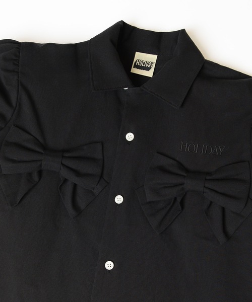 HOLIDAY（ホリデイ）の「BOW PUFF S/S SHIRT ボウパフショートスリーブシャツ（シャツ/ブラウス・レディース・ブラック/グレイッシュベージュ・ONE SIZE）」の5枚目の写真