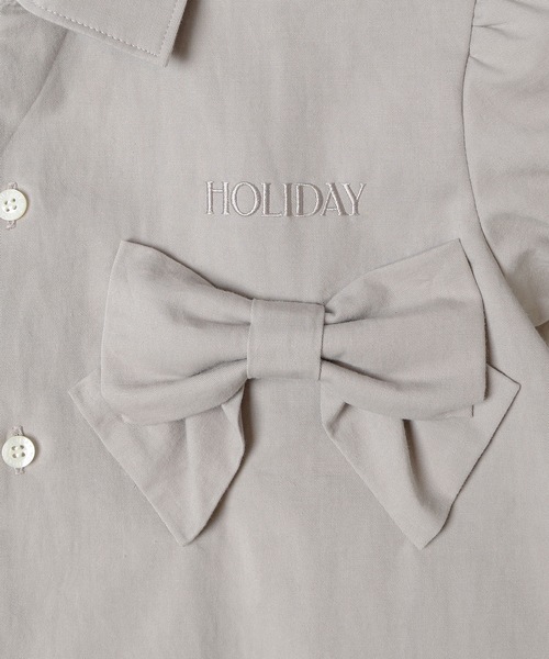 HOLIDAY（ホリデイ）の「BOW PUFF S/S SHIRT ボウパフショートスリーブシャツ（シャツ/ブラウス・レディース・ブラック/グレイッシュベージュ・ONE SIZE）」の6枚目の写真