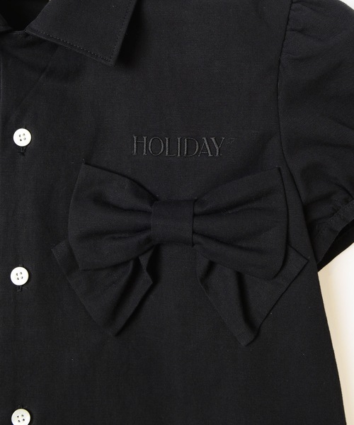 HOLIDAY（ホリデイ）の「BOW PUFF S/S SHIRT ボウパフショートスリーブシャツ（シャツ/ブラウス・レディース・ブラック/グレイッシュベージュ・ONE SIZE）」の7枚目の写真