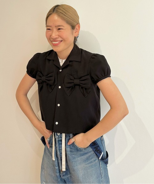 HOLIDAY（ホリデイ）の「BOW PUFF S/S SHIRT ボウパフショートスリーブシャツ（シャツ/ブラウス・レディース・ブラック/グレイッシュベージュ・ONE SIZE）」の14枚目の写真