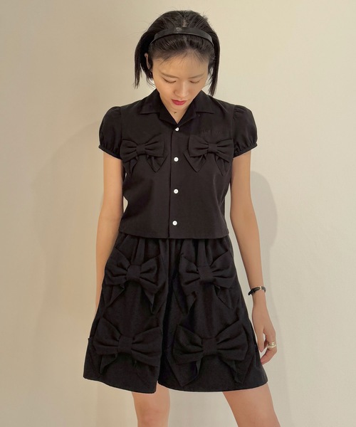 HOLIDAY（ホリデイ）の「BOW PUFF S/S SHIRT ボウパフショートスリーブシャツ（シャツ/ブラウス・レディース・ブラック/グレイッシュベージュ・ONE SIZE）」の20枚目の写真