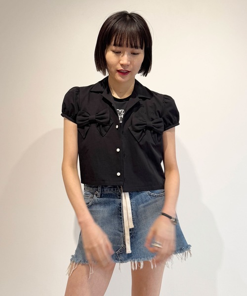 HOLIDAY（ホリデイ）の「BOW PUFF S/S SHIRT ボウパフショートスリーブシャツ（シャツ/ブラウス・レディース・ブラック/グレイッシュベージュ・ONE SIZE）」の22枚目の写真