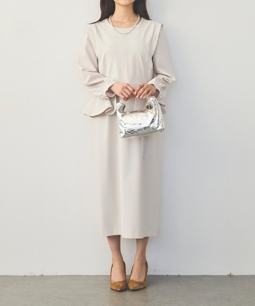 【新品タグ付き】AMERI オケージョンワンピース　ペプラム　袖あり セール】2WAY GARMENT DYE DRESS（ワンピース）｜Ameri（アメリ