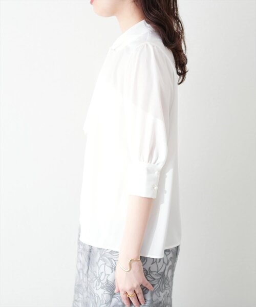 natural couture（ナチュラルクチュール）の「袖口パールノット結び6分袖ブラウス（シャツ/ブラウス・レディース・サックスブルー/ピンクベージュ/チャコールグレー/グレー/オフホワイト/ネイビー・FREE）」の15枚目の写真