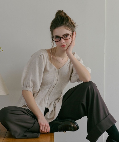 loin nuit（ロワンニュイ）の「front button puff knit / フロントボタンパフニット（ニット/セーター・レディース・ピンク/グリーン/ライトベージュ・FREE）」の11枚目の写真