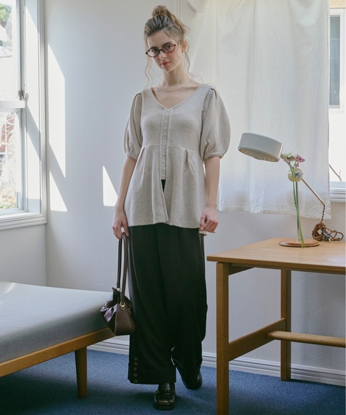 loin nuit（ロワンニュイ）の「front button puff knit / フロントボタンパフニット（ニット/セーター・レディース・ピンク/グリーン/ライトベージュ・FREE）」の18枚目の写真