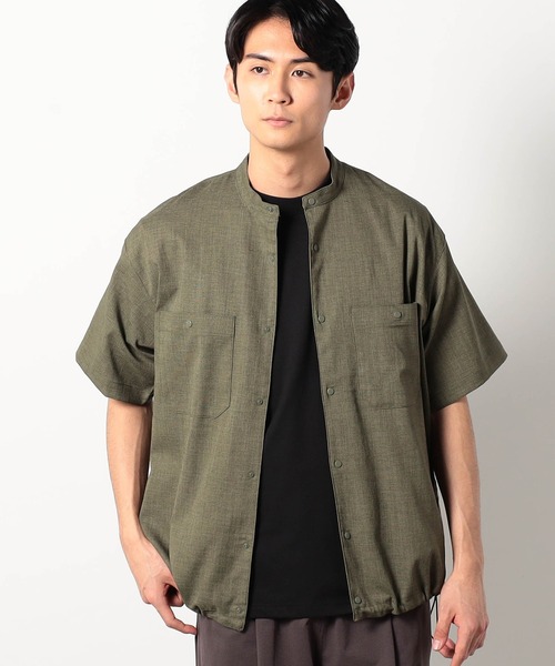 Grand PARK（グランドパーク）の「リネンライクポリエステルバンドカラーシャツ（シャツ/ブラウス・メンズ・チャコールグレー/カーキ/ネイビー/オフホワイト/グレー・MEDIUM/LARGE）」の4枚目の写真