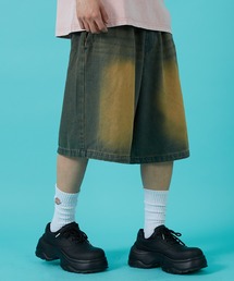 10ozデニム オーバーダイ ワイドショートパンツ