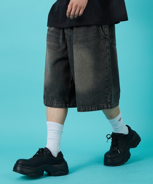 improves（インプローブス）の「10ozデニム オーバーダイ ワイドショートパンツ（デニムパンツ・メンズ・インディゴブルー/ブラック/ブルー・MEDIUM/LARGE）」の2枚目の写真