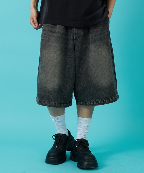 improves（インプローブス）の「10ozデニム オーバーダイ ワイドショートパンツ（デニムパンツ・メンズ・インディゴブルー/ブラック/ブルー・MEDIUM/LARGE）」の5枚目の写真