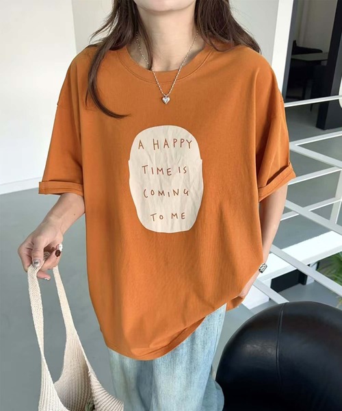 aimoha（アイモハ）の「シンプルメッセージプリントTシャツ（Tシャツ/カットソー・レディース・グリーン/ワインレッド/オレンジ/ブラック/ホワイト・FREE）」の5枚目の写真