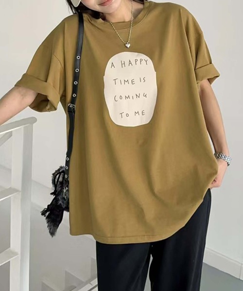 aimoha（アイモハ）の「シンプルメッセージプリントTシャツ（Tシャツ/カットソー・レディース・グリーン/ワインレッド/オレンジ/ブラック/ホワイト・FREE）」の3枚目の写真