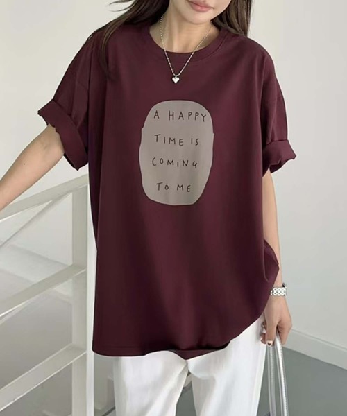 aimoha（アイモハ）の「シンプルメッセージプリントTシャツ（Tシャツ/カットソー・レディース・グリーン/ワインレッド/オレンジ/ブラック/ホワイト・FREE）」の10枚目の写真