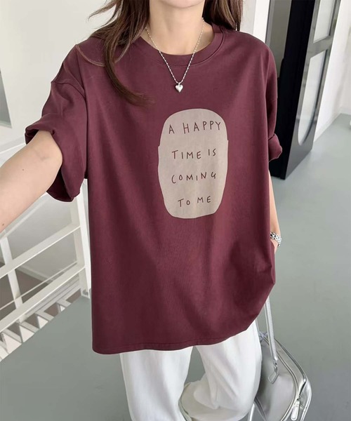 aimoha（アイモハ）の「シンプルメッセージプリントTシャツ（Tシャツ/カットソー・レディース・グリーン/ワインレッド/オレンジ/ブラック/ホワイト・FREE）」の12枚目の写真