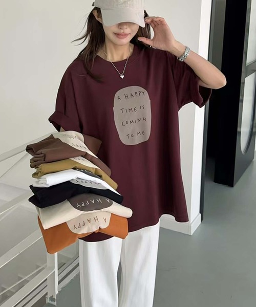 aimoha（アイモハ）の「シンプルメッセージプリントTシャツ（Tシャツ/カットソー・レディース・グリーン/ワインレッド/オレンジ/ブラック/ホワイト・FREE）」の13枚目の写真