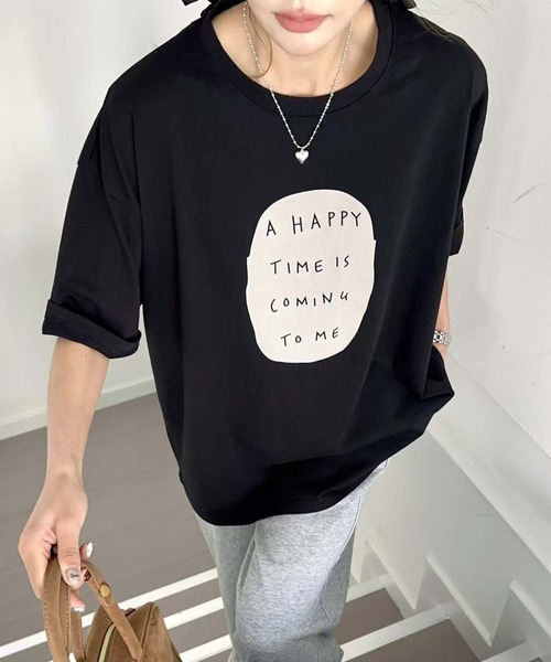 aimoha（アイモハ）の「シンプルメッセージプリントTシャツ（Tシャツ/カットソー・レディース・グリーン/ワインレッド/オレンジ/ブラック/ホワイト・FREE）」の14枚目の写真