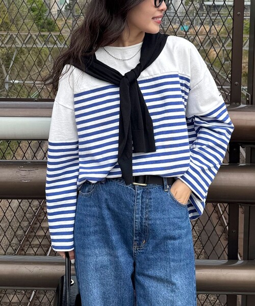 fredy emue(フレディエミュ)の「パネルボーダー刺繍プルオーバーカットソー(Tシャツ/カットソー・レディース・イエロー系その他/ピンク系その他/ブルー系その他/ブラック系その他・38)」の3枚目の写真