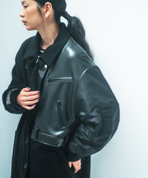 STOF（ストフ）の「FUSION RIDERS MIX COAT（ステンカラーコート・メンズ・ブラック/カーキ・S/M）」の4枚目の写真