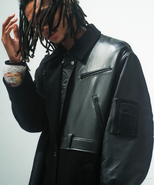 STOF（ストフ）の「FUSION RIDERS MIX COAT（ステンカラーコート・メンズ・ブラック/カーキ・S/M）」の5枚目の写真