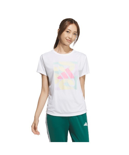 adidas(アディダス)の「アディダス adidas グラフィック半袖Tシャツ(Tシャツ/カットソー・レディース・ブラック/グリーン/ホワイト・S/M/L/XL)」の1枚目の写真
