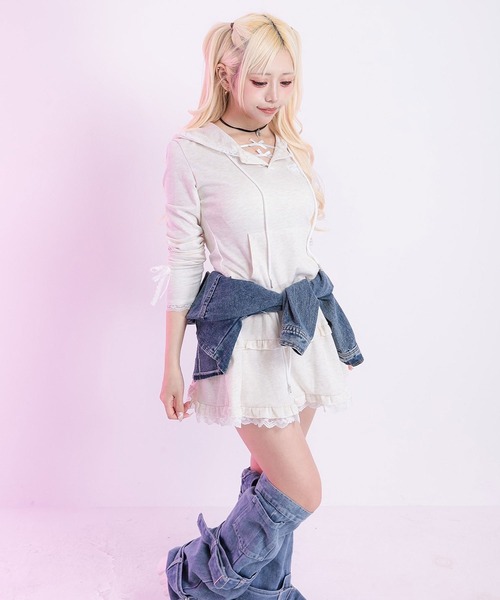 Diable baiser（ディアブルベーゼ）の「可愛いスポーティミックスフーディセットアップ（セットアップ・レディース・オフホワイト/グレー/ブラック・FREE）」の5枚目の写真