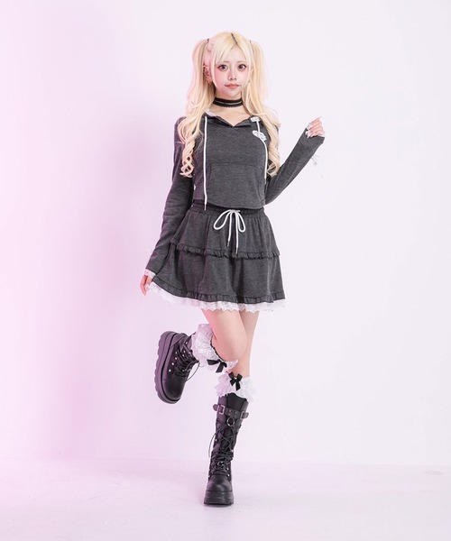 Diable baiser（ディアブルベーゼ）の「可愛いスポーティミックスフーディセットアップ（セットアップ・レディース・オフホワイト/グレー/ブラック・FREE）」の13枚目の写真