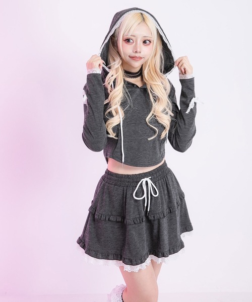 Diable baiser（ディアブルベーゼ）の「可愛いスポーティミックスフーディセットアップ（セットアップ・レディース・オフホワイト/グレー/ブラック・FREE）」の16枚目の写真