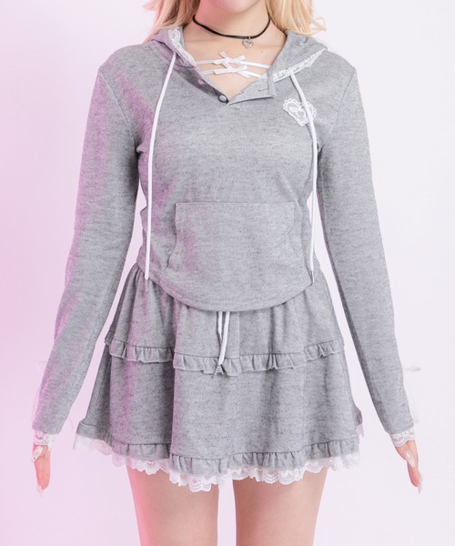 Diable baiser（ディアブルベーゼ）の「可愛いスポーティミックスフーディセットアップ（セットアップ・レディース・オフホワイト/グレー/ブラック・FREE）」の22枚目の写真