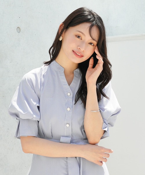 現行✨極美品✨ビアズリー 袖ボリュームスキッパーワンピース リネン 麻 ホワイト 袖ボリュームスキッパーワンピース （ロング・マキシ丈