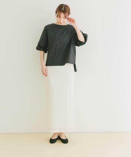 ITEMS URBANRESEARCH（アイテムズ アーバンリサーチ）の「コットンナイロンバルーンスリーブプルオーバー（Tシャツ/カットソー・レディース・ブラック/オフホワイト・FREE）」の9枚目の写真