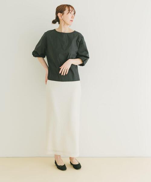 ITEMS URBANRESEARCH（アイテムズ アーバンリサーチ）の「コットンナイロンバルーンスリーブプルオーバー（Tシャツ/カットソー・レディース・ブラック/オフホワイト・FREE）」の10枚目の写真