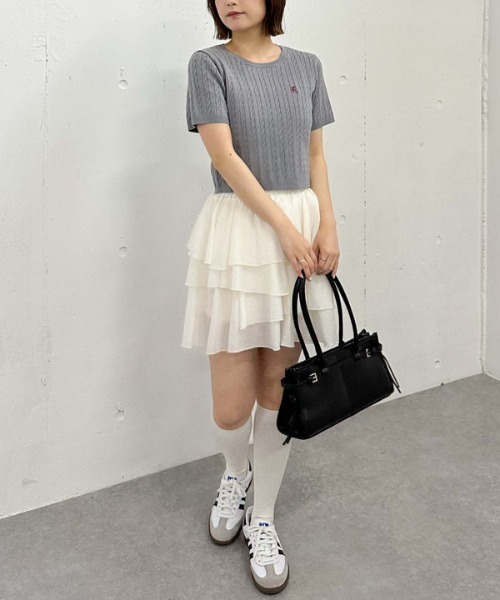 archives（アルシーヴ）の「ハーフスリーブロゴ刺繍ケーブルニット（ニット/セーター・レディース・アイボリー/グレー/ネイビー/イエロー/レッド・MEDIUM）」の10枚目の写真