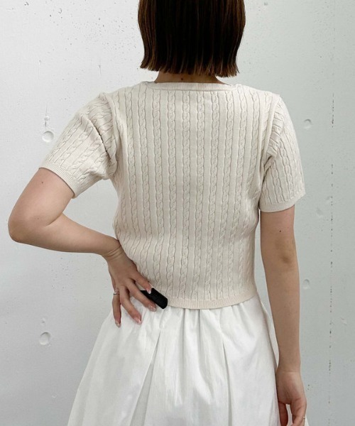archives（アルシーヴ）の「ハーフスリーブロゴ刺繍ケーブルニット（ニット/セーター・レディース・アイボリー/グレー/ネイビー/イエロー/レッド・MEDIUM）」の13枚目の写真