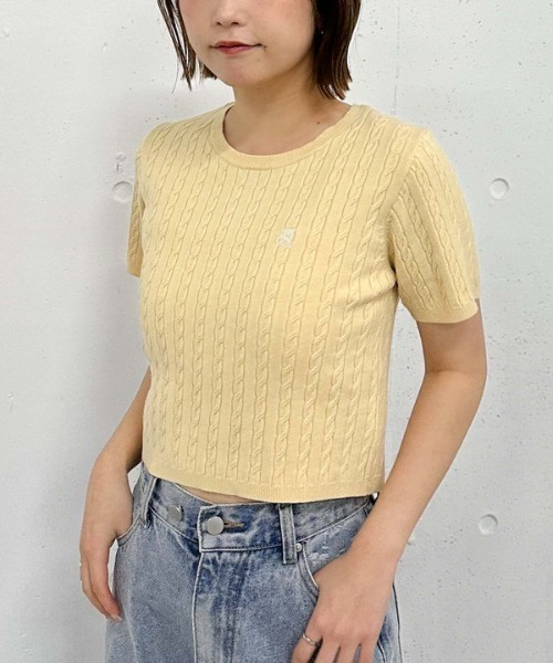 archives（アルシーヴ）の「ハーフスリーブロゴ刺繍ケーブルニット（ニット/セーター・レディース・アイボリー/グレー/ネイビー/イエロー/レッド・MEDIUM）」の22枚目の写真