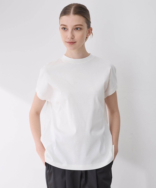 LE SOUK HOLIDAY(ルスークホリデー)の「【新色追加】モックネックスムースTシャツ【接触冷感・吸水速乾】(Tシャツ/カットソー・レディース・ベージュ/ネイビー/イエロー/グリーン/レッド/オフホワイト/チャコールグレー/ブラック/カーキ/ライトグリーン/サックスブルー・M/L)」の19枚目の写真