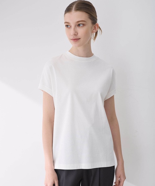 LE SOUK HOLIDAY(ルスークホリデー)の「【新色追加】モックネックスムースTシャツ【接触冷感・吸水速乾】(Tシャツ/カットソー・レディース・ベージュ/ネイビー/イエロー/グリーン/レッド/オフホワイト/チャコールグレー/ブラック/カーキ/ライトグリーン/サックスブルー・M/L)」の20枚目の写真